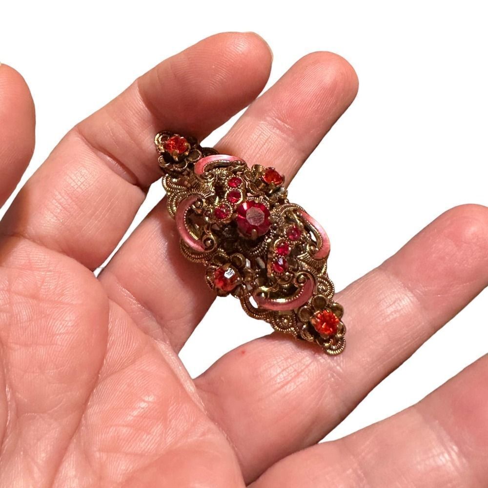 Vintage 1930's Pre-WW11 Made in Germany Red Rhinestone Enamel Brooch